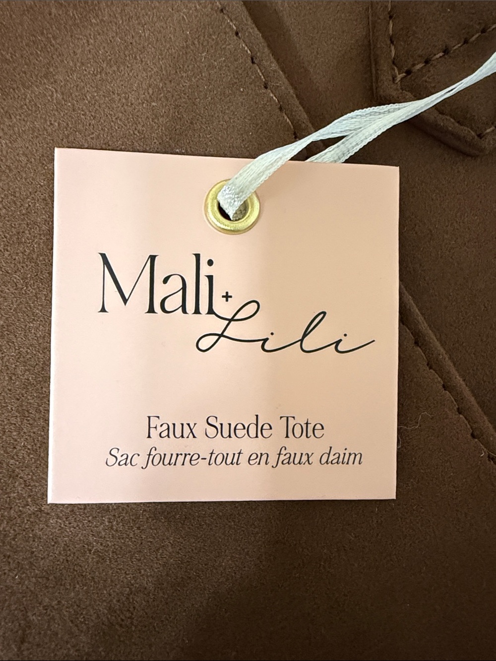 Dark Brown Suede Tote Bag with Front Pocket - Picture 9 of 10